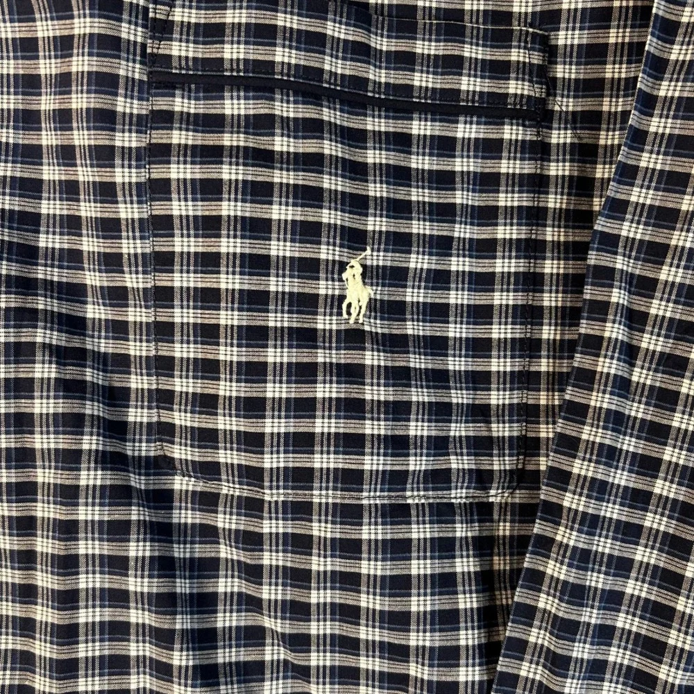 Polo Ralph Lauren Mens XL Pajama Shirt Navy Blue White Plaid Cotton Stretch NWT